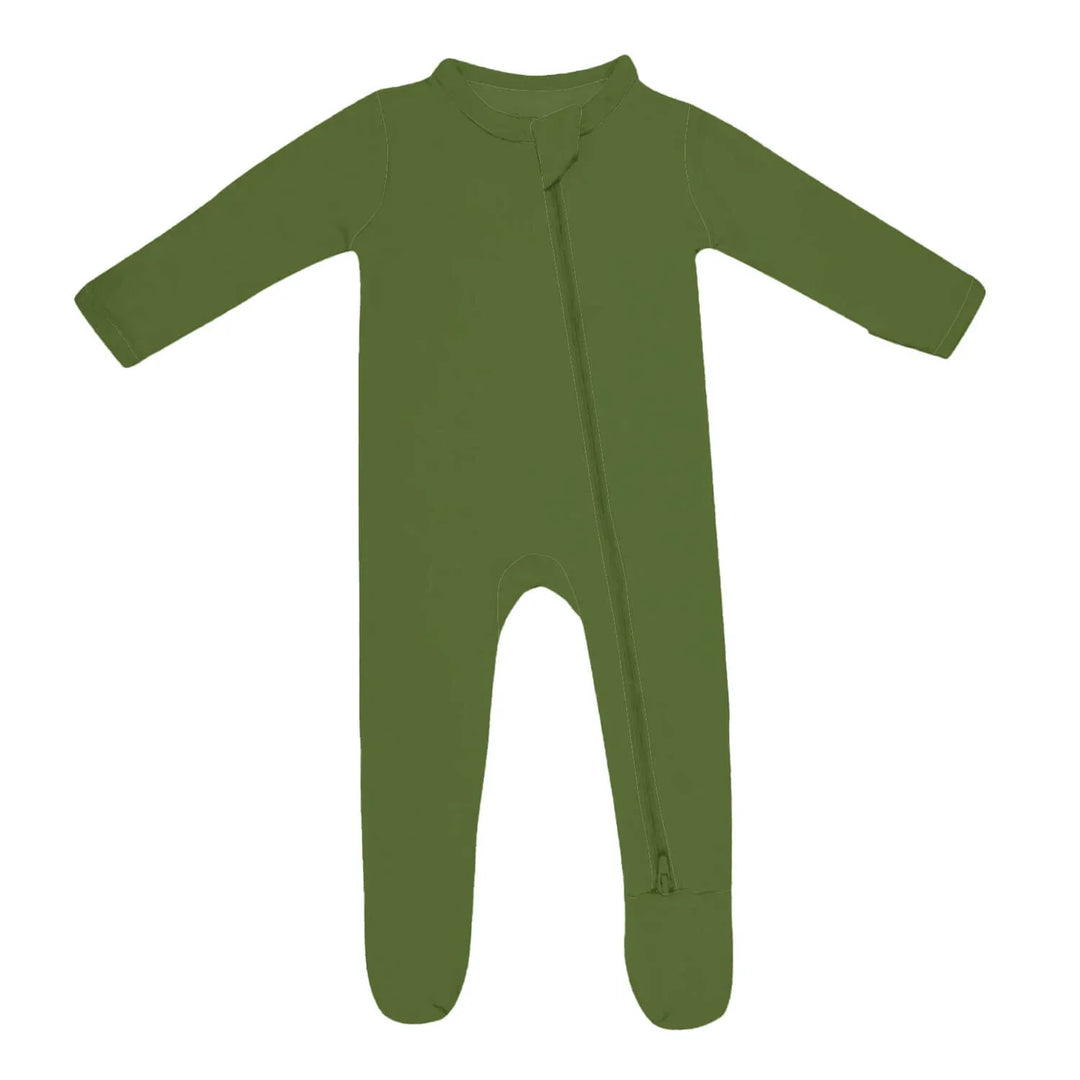Zippered Footie Romper In Dark Olive Green , Zippered Footie Romper In Dark Olive Green - Newborn