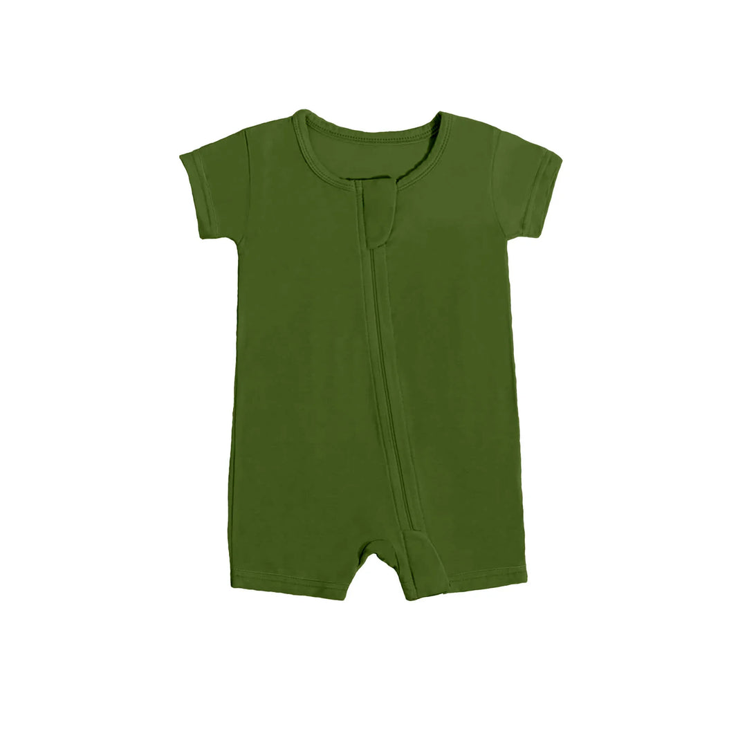 Shorty Zippered Romper in Dark Olive Green , Shorty Zippered Romper in Dark Olive Green - 0-3M