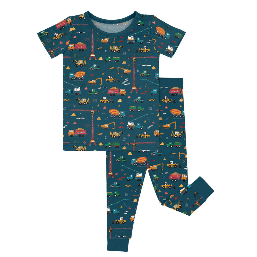 Dark Slate Gray Construction Two-Piece Short Sleeve Pajama Set , Dark Slate Gray Construction Two-Piece Short Sleeve Pajama Set - 12-18M