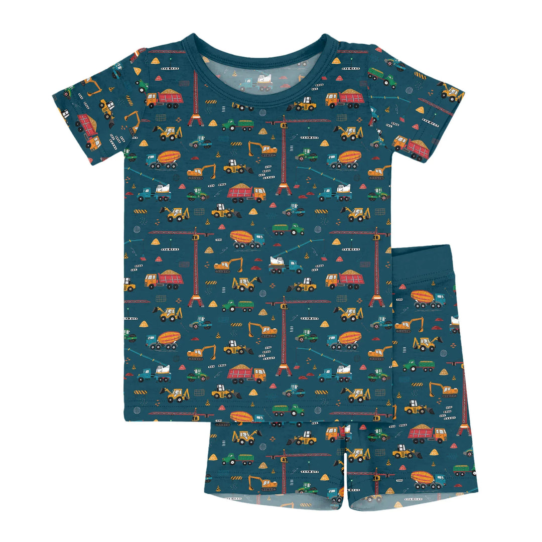 Dark Slate Gray Construction Two-Piece Short Sleeve Shorts Pajama Set , Dark Slate Gray Construction Two-Piece Short Sleeve Shorts Pajama Set - 12-18M