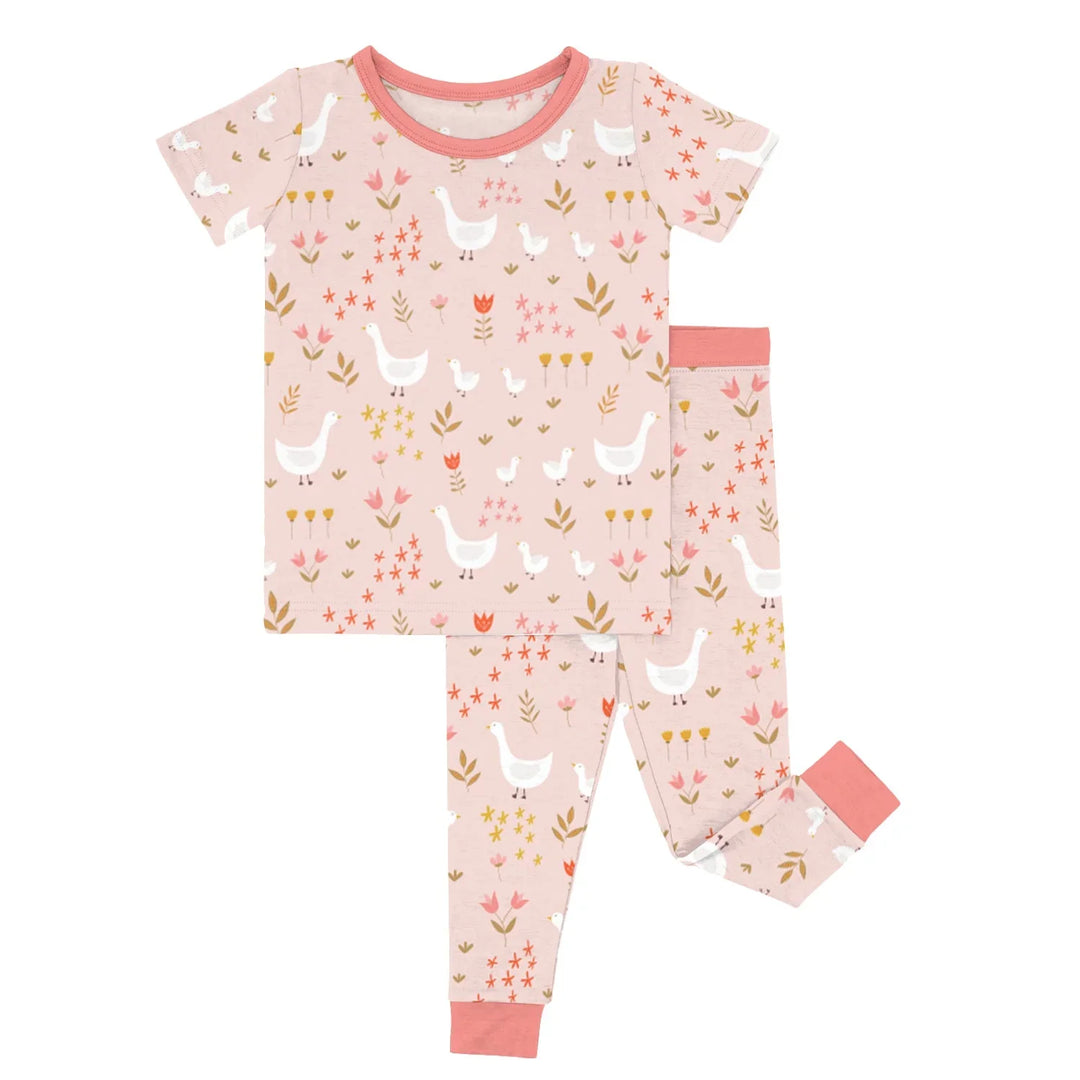 Geese And Flowers Two Piece Short Sleeve Pajama Set , Geese And Flowers Two Piece Short Sleeve Pajama Set - 12-18M