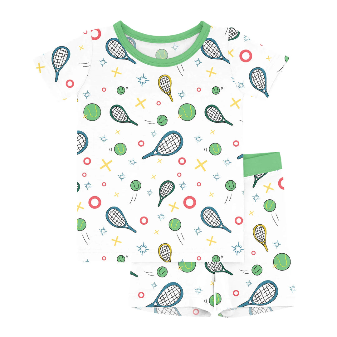 Green Tennis Two Piece Short Sleeve Shorts Pajama Set , Green Tennis Two Piece Short Sleeve Shorts Pajama Set - 12-18M