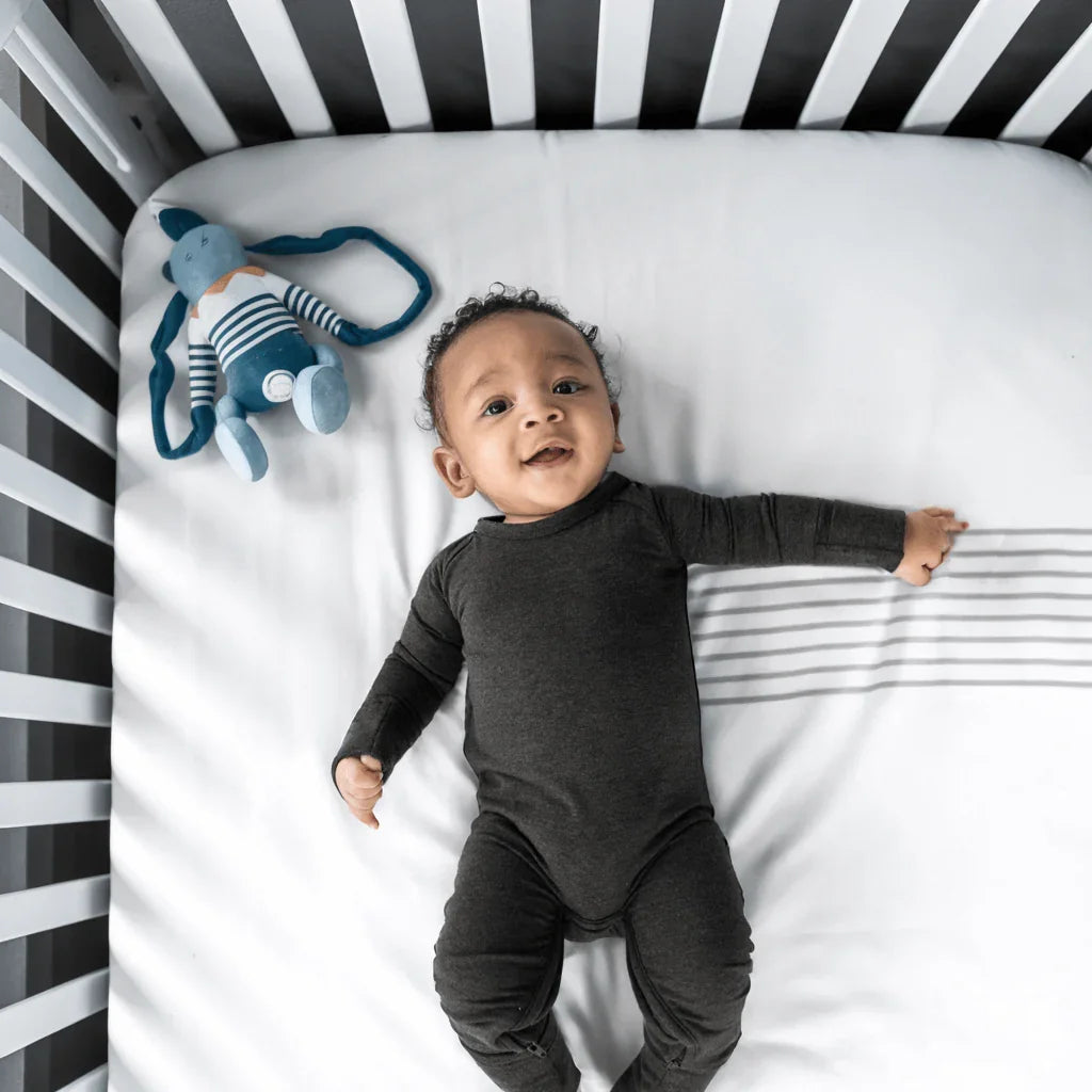 Cozy Crescent Zippered Romper , Cozy Crescent Zippered Romper - Heather Black / Newborn