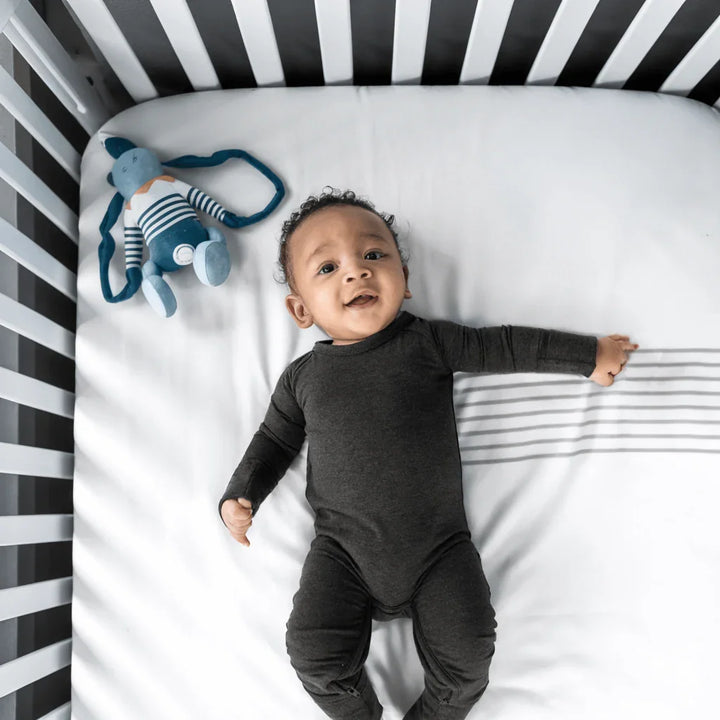 Cozy Crescent Zippered Romper , Cozy Crescent Zippered Romper - Heather Black / Newborn
