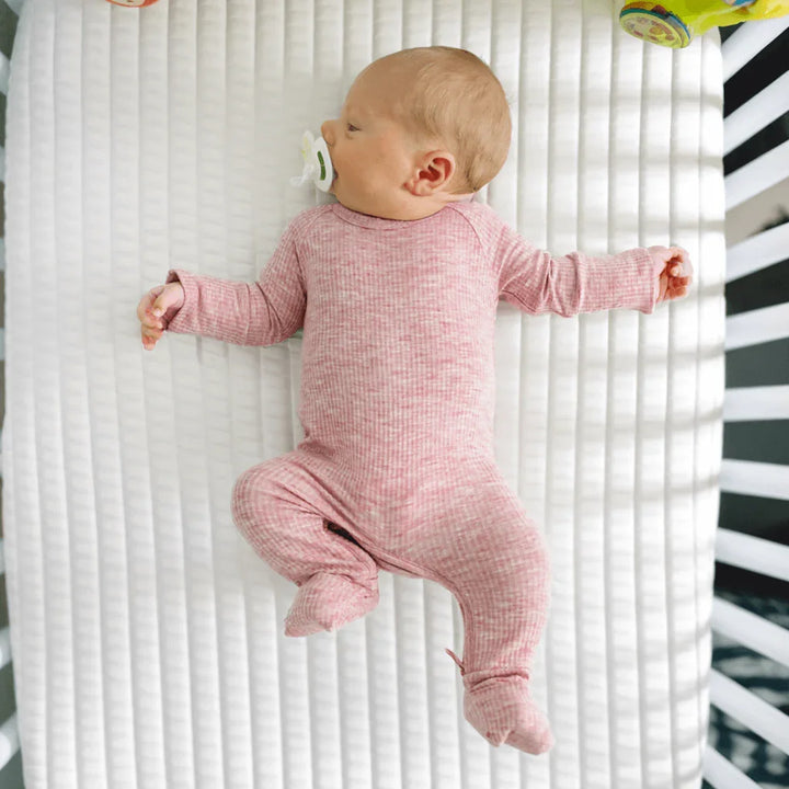 Ribbed Crescent Zippered Romper , Ribbed Crescent Zippered Romper - Heather Mauve / Newborn