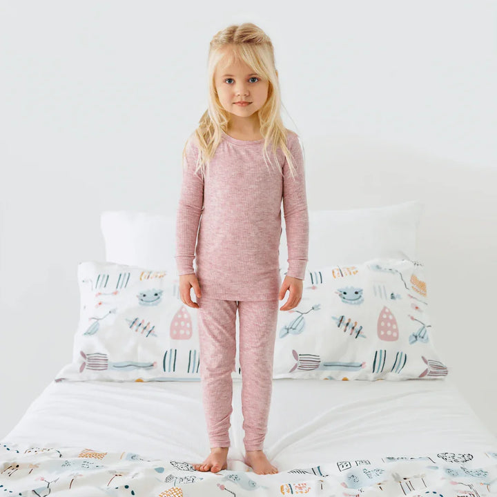 Ribbed Two Piece Pajama Set , Ribbed Two Piece Pajama Set - Heather Mauve / 12-18M