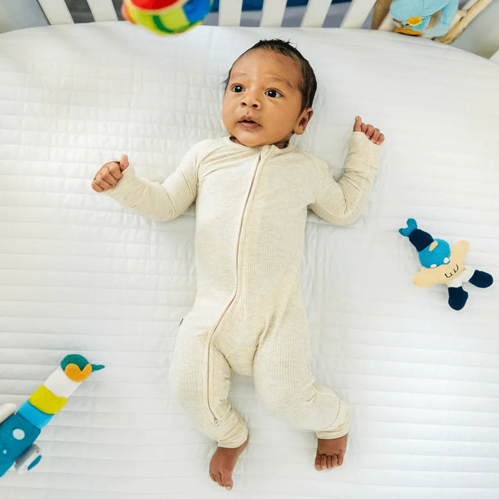 Ribbed Convertible Zippered Romper , Ribbed Convertible Zippered Romper - Heather Oatmeal / Newborn