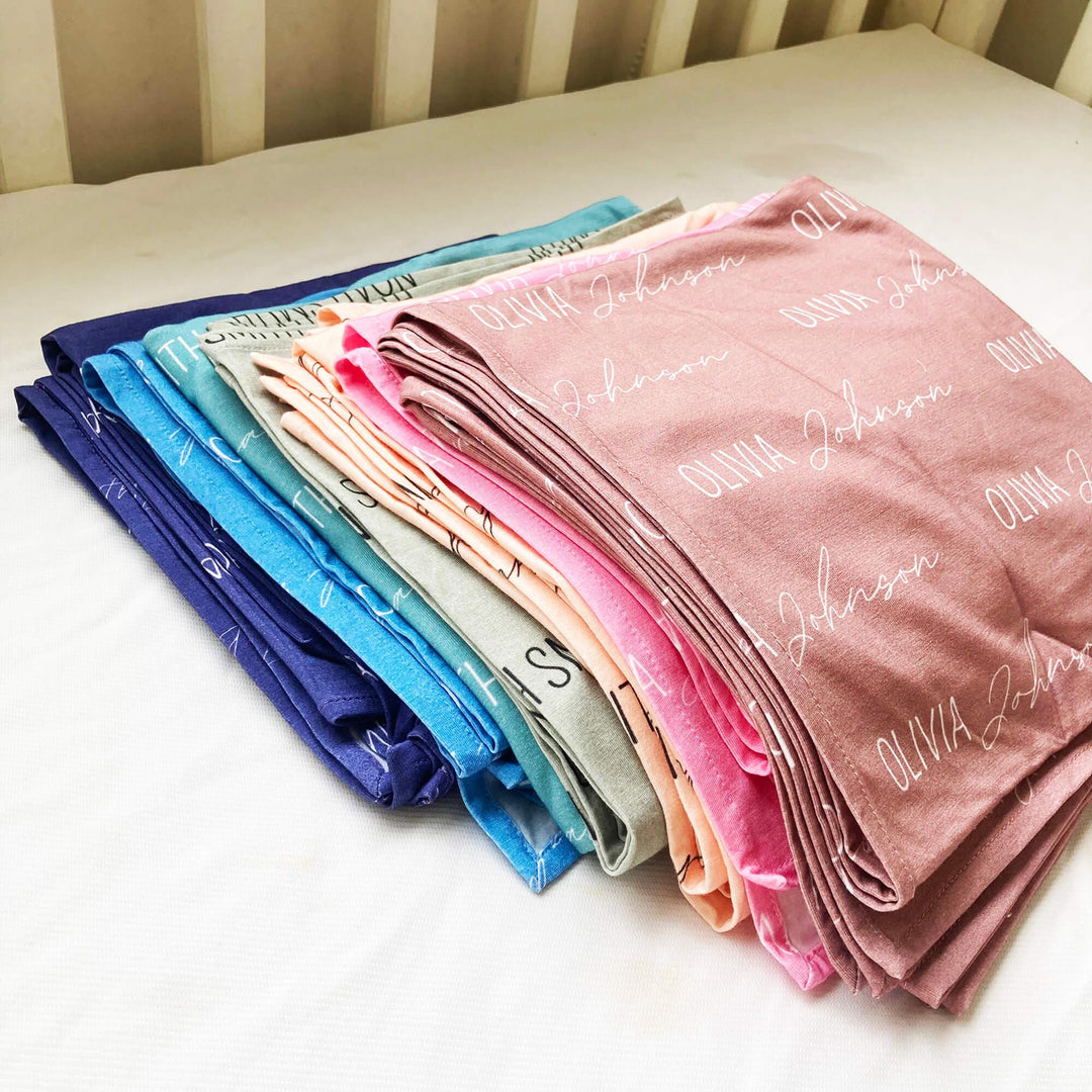 Personalized Baby Name Swaddle Blanket Block & Script , Personalized Baby Name Swaddle Blanket Block & Script - Script / American Blue