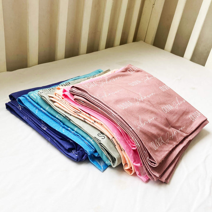 Personalized Baby Name Swaddle Blanket Block & Script , Personalized Baby Name Swaddle Blanket Block & Script - Script / American Blue