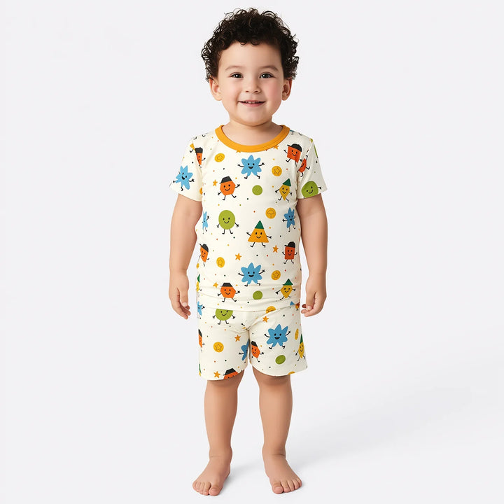 Geo Buddies Two Piece Short Sleeve Shorts Pajama Set , Geo Buddies Two Piece Short Sleeve Shorts Pajama Set - 12-18M