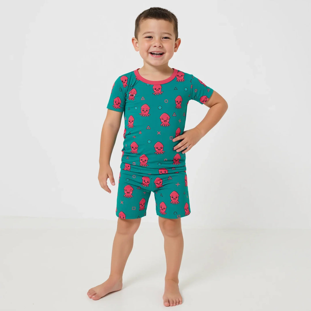 Cute Squid Two Piece Short Sleeve Shorts Pajama Set , Cute Squid Two Piece Short Sleeve Shorts Pajama Set - 12-18M