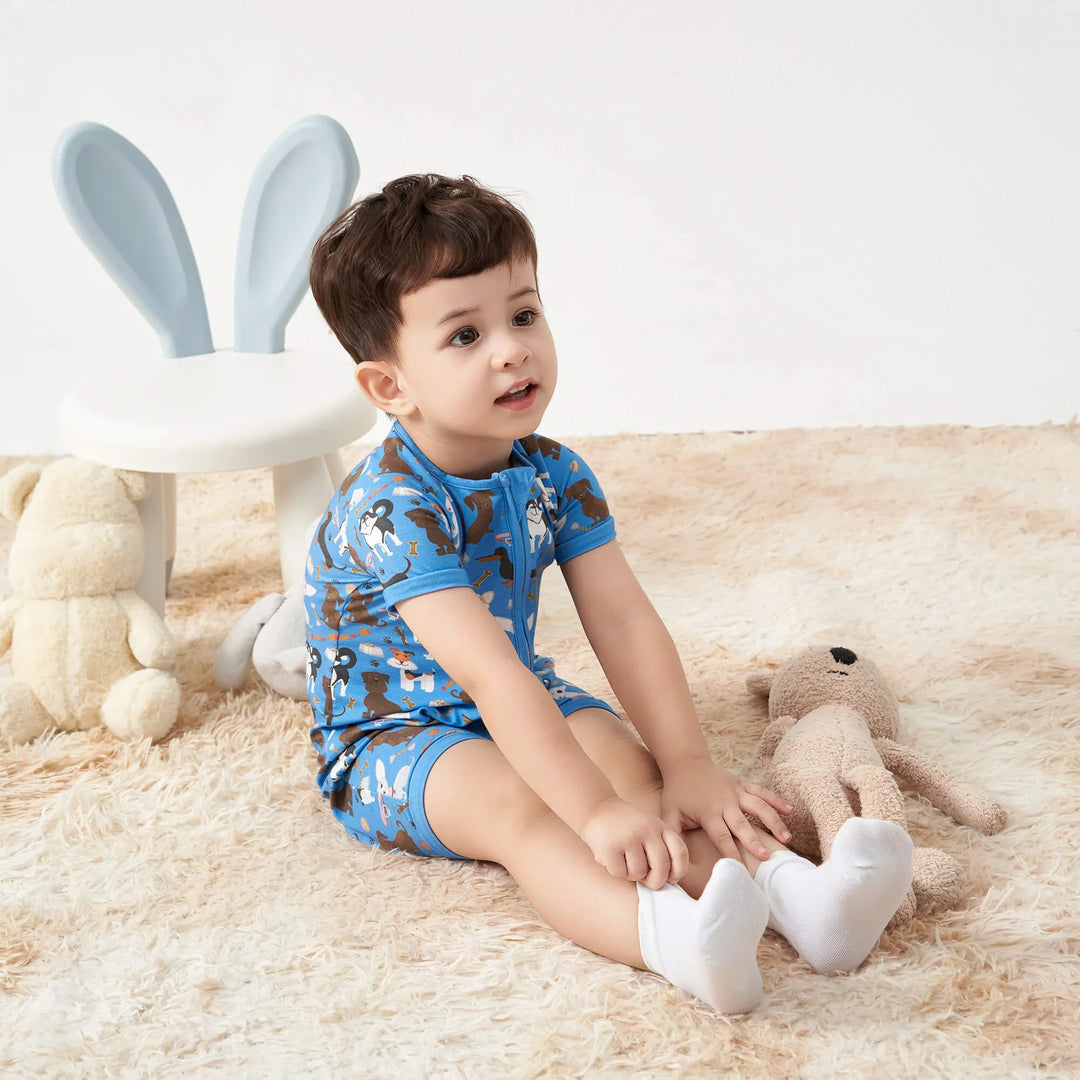 Dapper Dogs Shorty Zippered Romper , Dapper Dogs Shorty Zippered Romper - 0-3M
