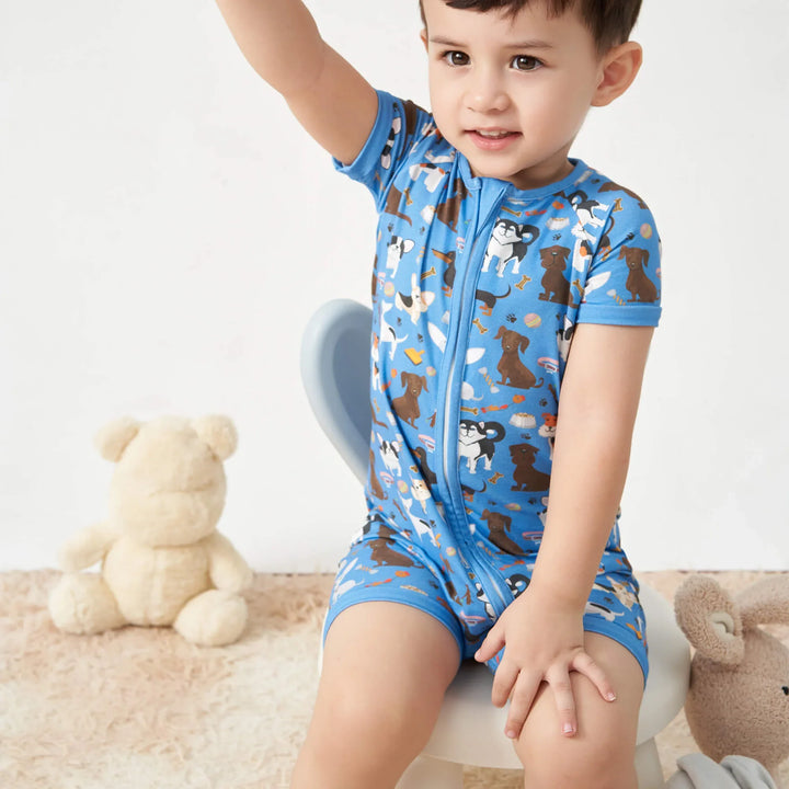 Dapper Dogs Shorty Zippered Romper , Dapper Dogs Shorty Zippered Romper - 0-3M