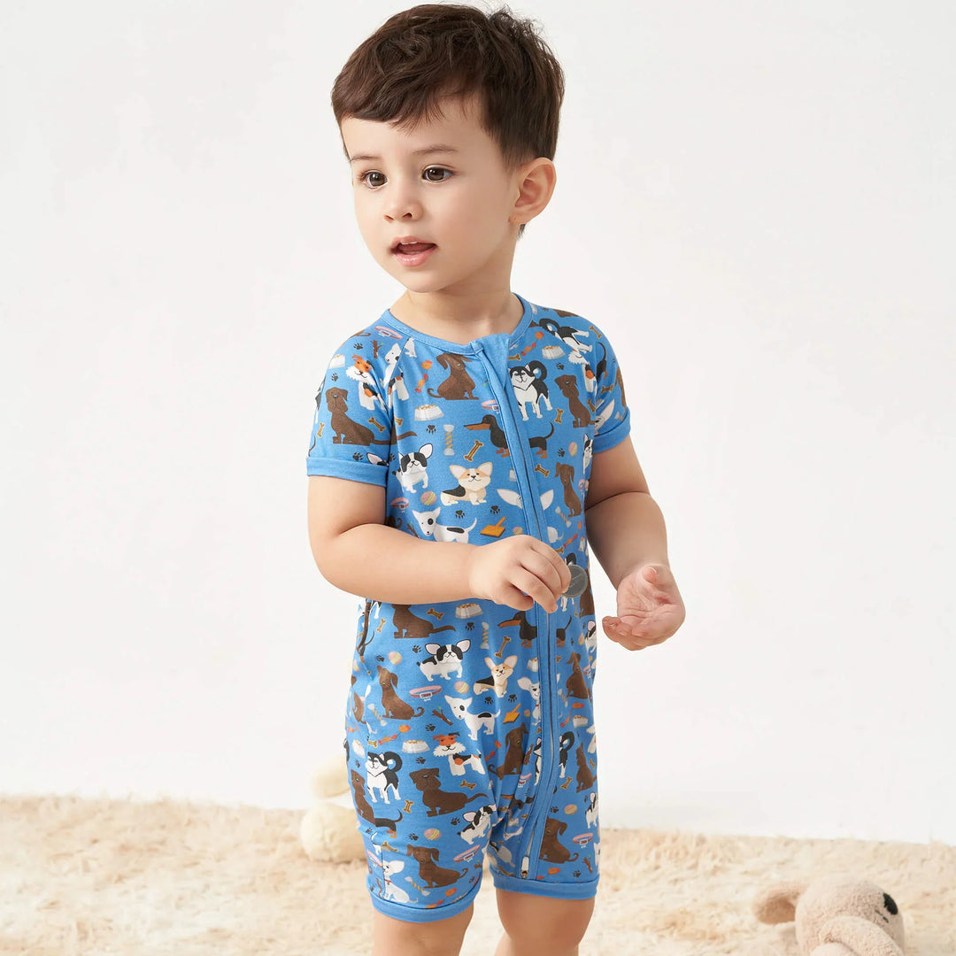 Dapper Dogs Shorty Zippered Romper , Dapper Dogs Shorty Zippered Romper - 0-3M