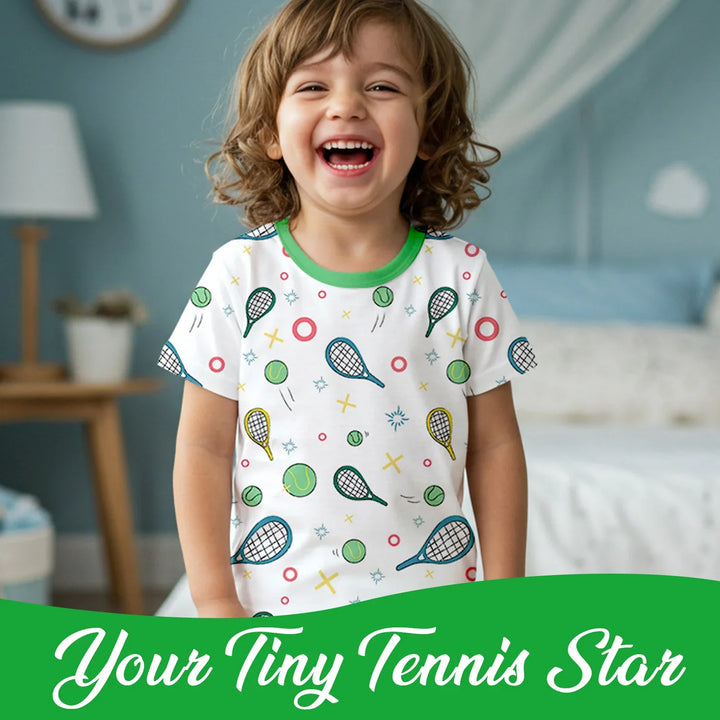 Green Tennis Two Piece Short Sleeve Pajama Set , Green Tennis Two Piece Short Sleeve Pajama Set - 12-18M