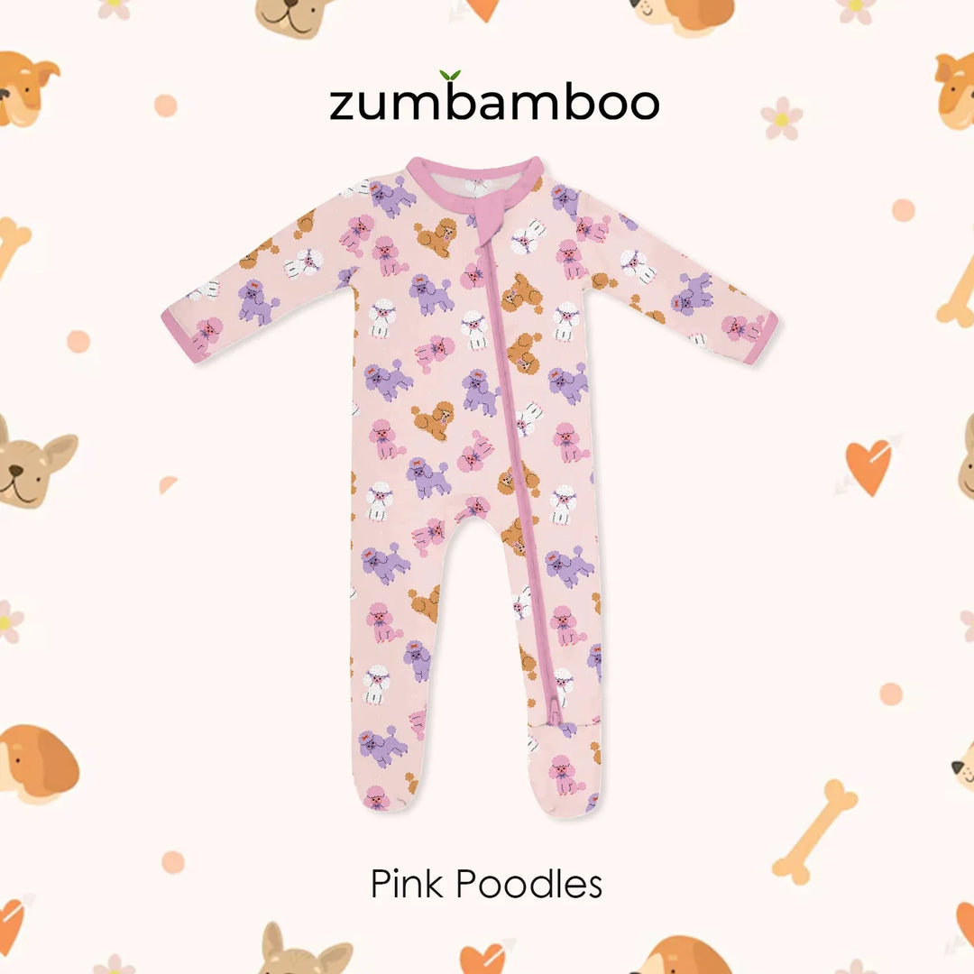 Pink Poodles Zippered Footie Romper , Pink Poodles Zippered Footie Romper - Newborn