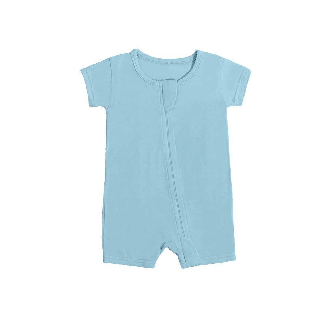 Shorty Zippered Romper in Light Blue