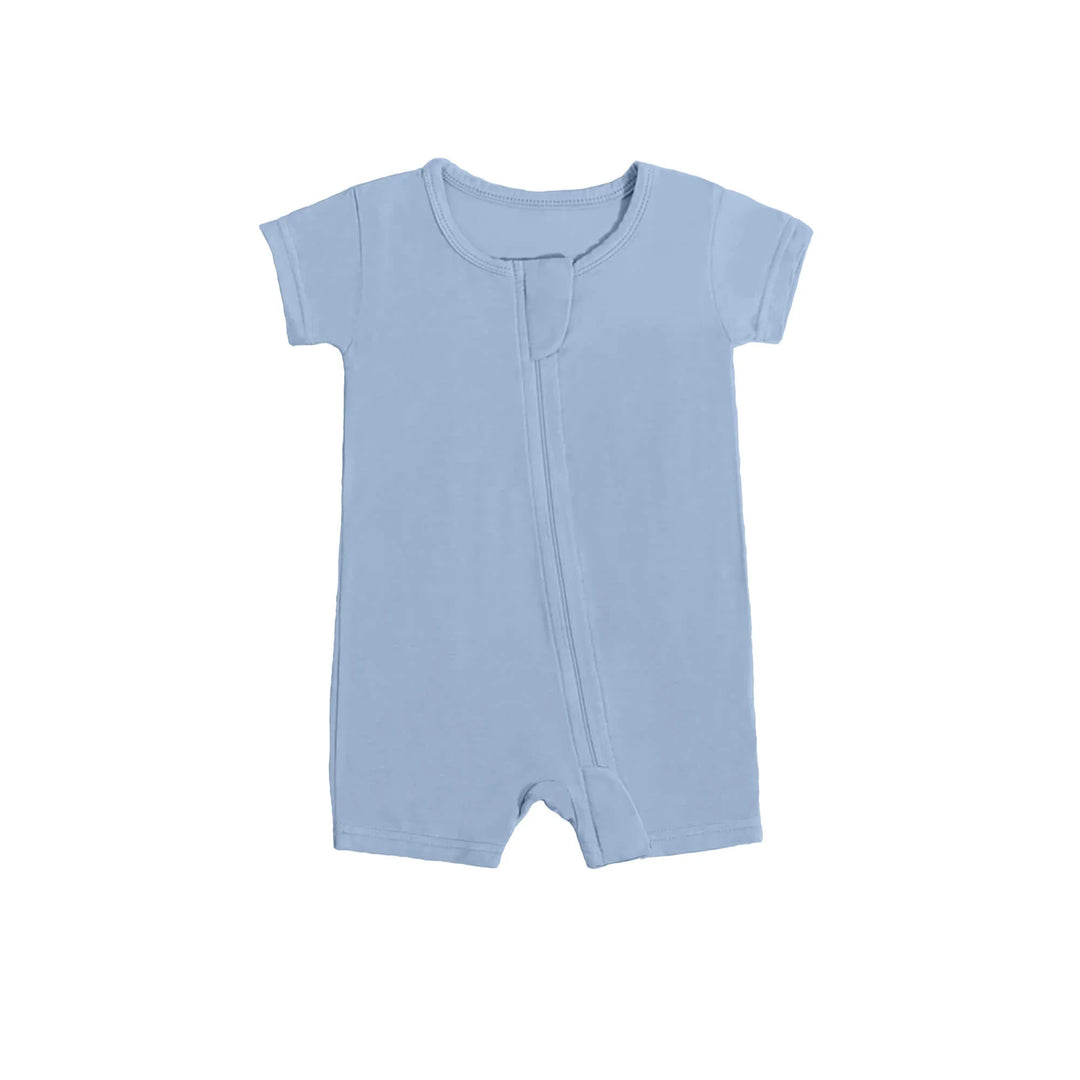 Shorty Zippered Romper in Light Steel Blue , Shorty Zippered Romper in Light Steel Blue - 0-3M