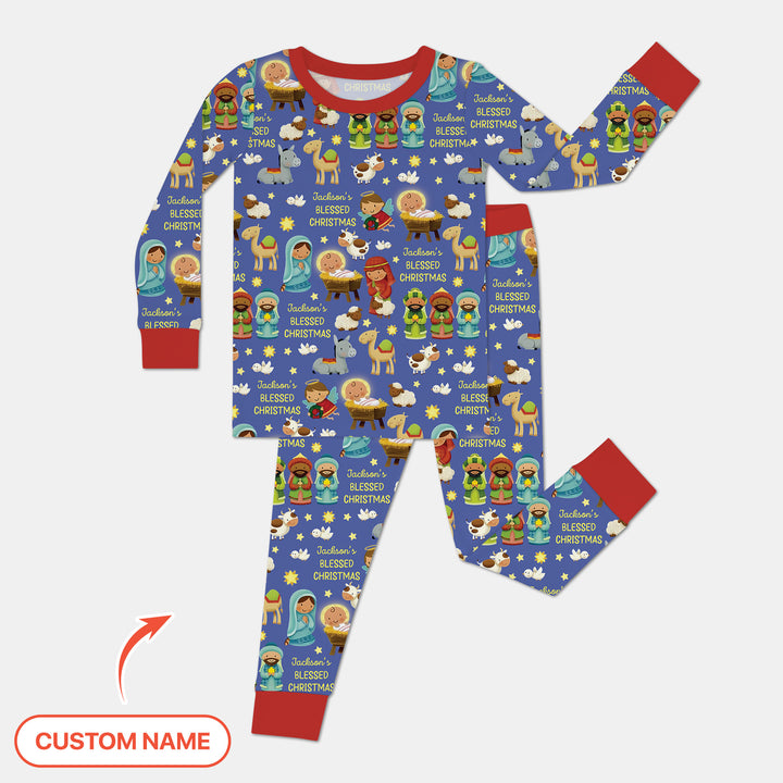 Custom Name Blessed Christmas Night Two Piece Long Sleeve Pajama Set