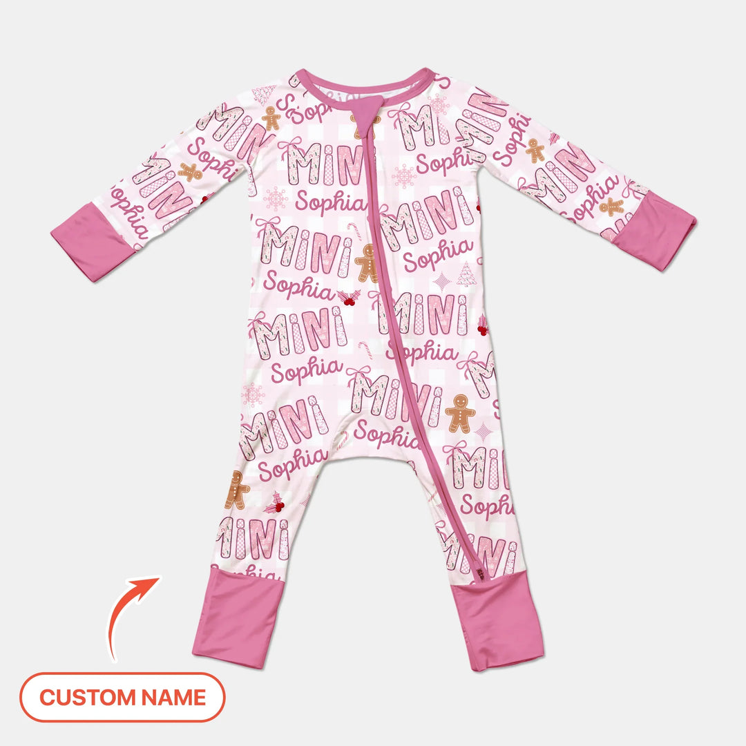 Custom Name Mama Mini Matching Christmas Convertible Zippy (Pink) , Custom Name Mama Mini Matching Christmas Convertible Zippy (Pink) - 0-3M