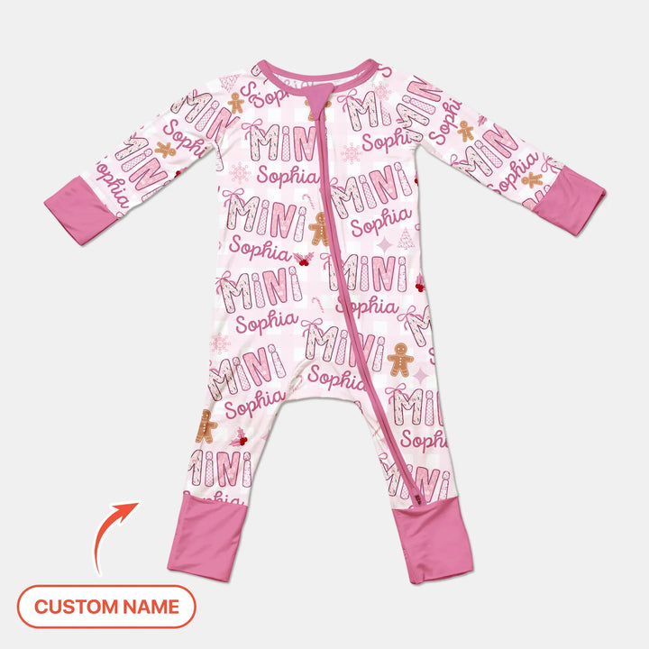 Custom Name Mama Mini Matching Christmas Convertible Zippy (Pink) , Custom Name Mama Mini Matching Christmas Convertible Zippy (Pink) - 0-3M