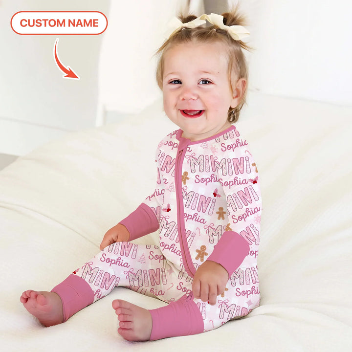 Custom Name Mama Mini Matching Christmas Convertible Zippy (Pink) , Custom Name Mama Mini Matching Christmas Convertible Zippy (Pink) - 0-3M