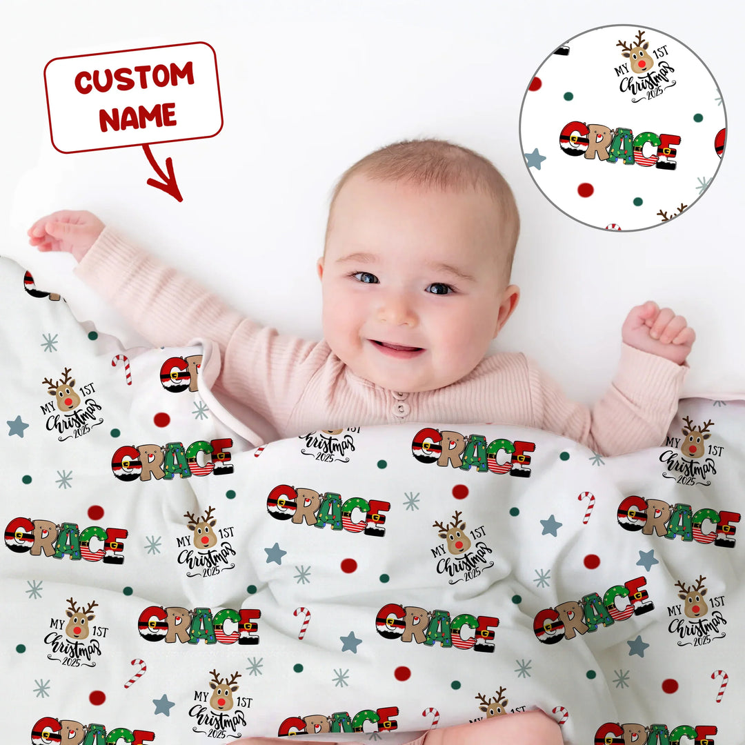 Custom Name "My First Christmas 2025" - Toddler Blanket (G) , Custom Name "My First Christmas 2025" - Toddler Blanket (G) - Default Title
