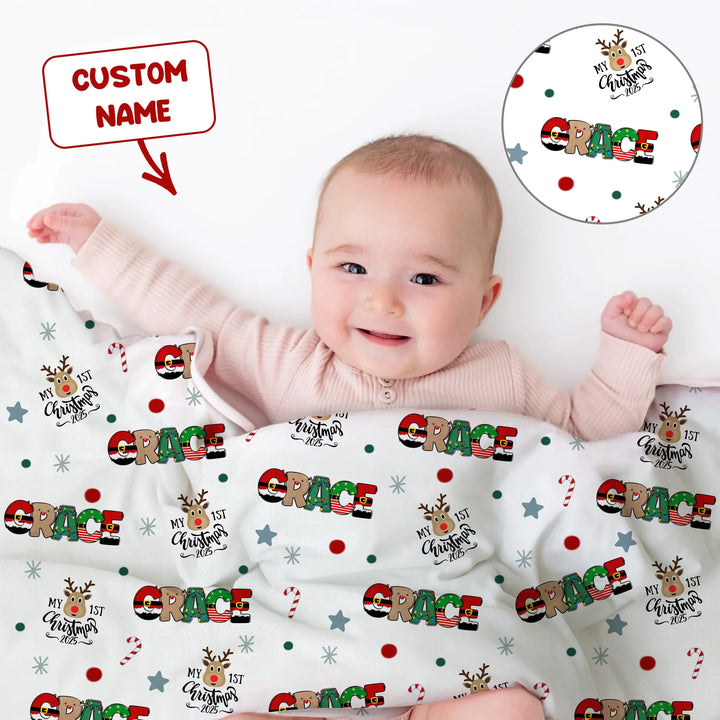Custom Name "My First Christmas 2025" - Toddler Blanket (G) , Custom Name "My First Christmas 2025" - Toddler Blanket (G) - Default Title