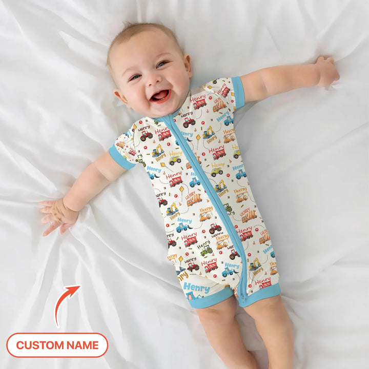 Construction Vehicles Custom Name Shorty Zippy , Construction Vehicles Custom Name Shorty Zippy - 0-3M