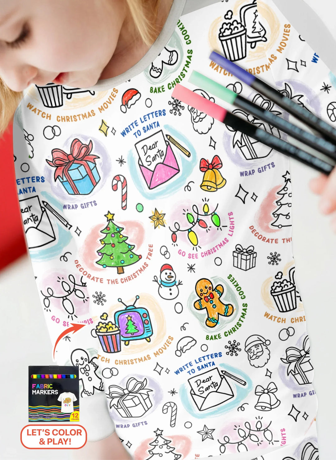 Christmas Activities Colorable Two Piece Long Sleeve Pajama Set