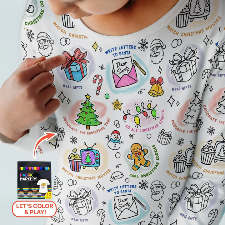 Christmas Activities Colorable Two Piece Long Sleeve Pajama Set