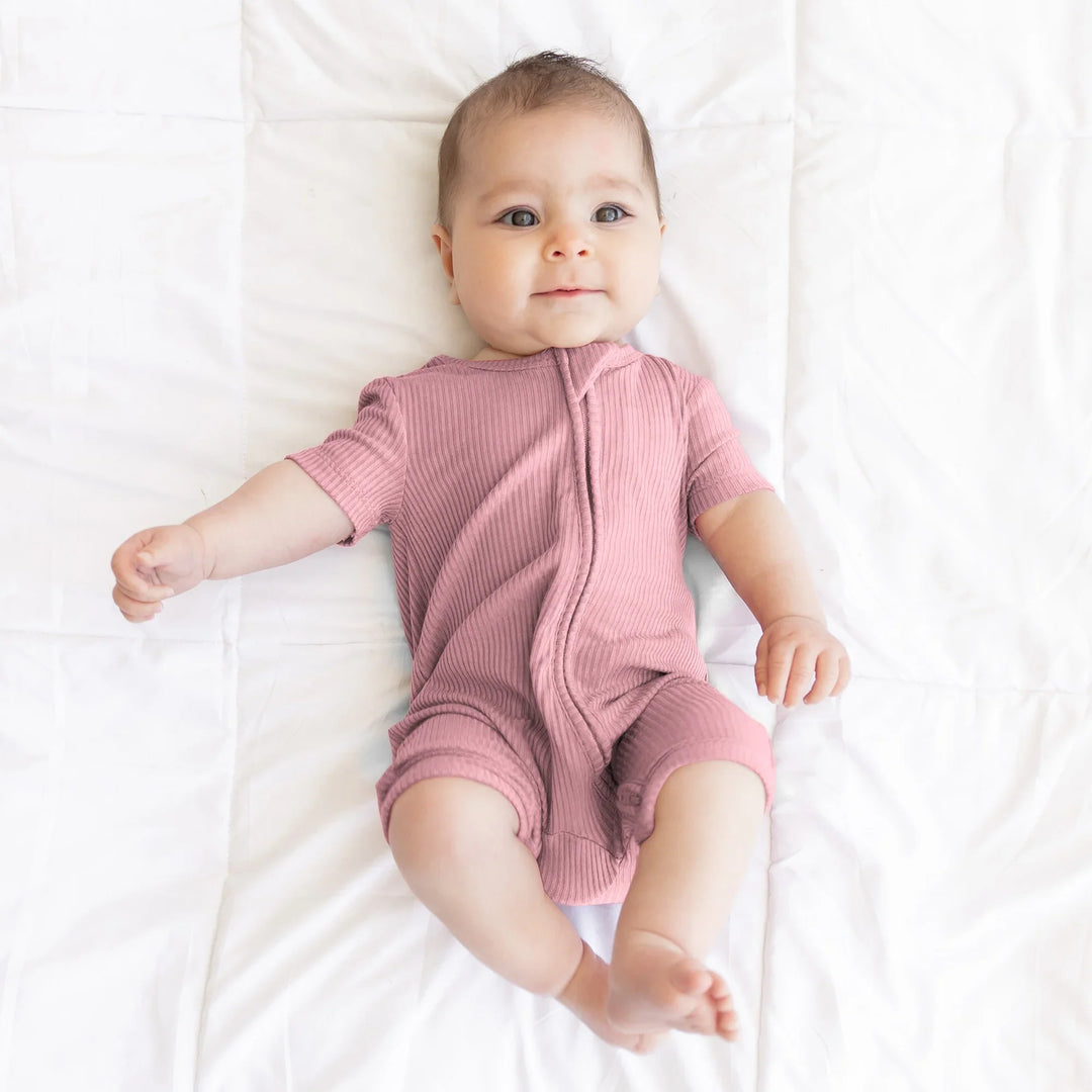 Blush Petal Ribbed Shorty Zippy , Blush Petal Ribbed Shorty Zippy - 0-3M