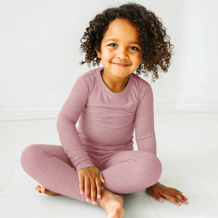 Blush Petal Ribbed Two Piece Long Sleeve Pajama Set , Blush Petal Ribbed Two Piece Long Sleeve Pajama Set - 12-18M