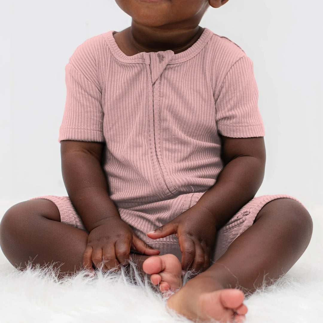 Blush Petal Ribbed Shorty Zippy , Blush Petal Ribbed Shorty Zippy - 0-3M