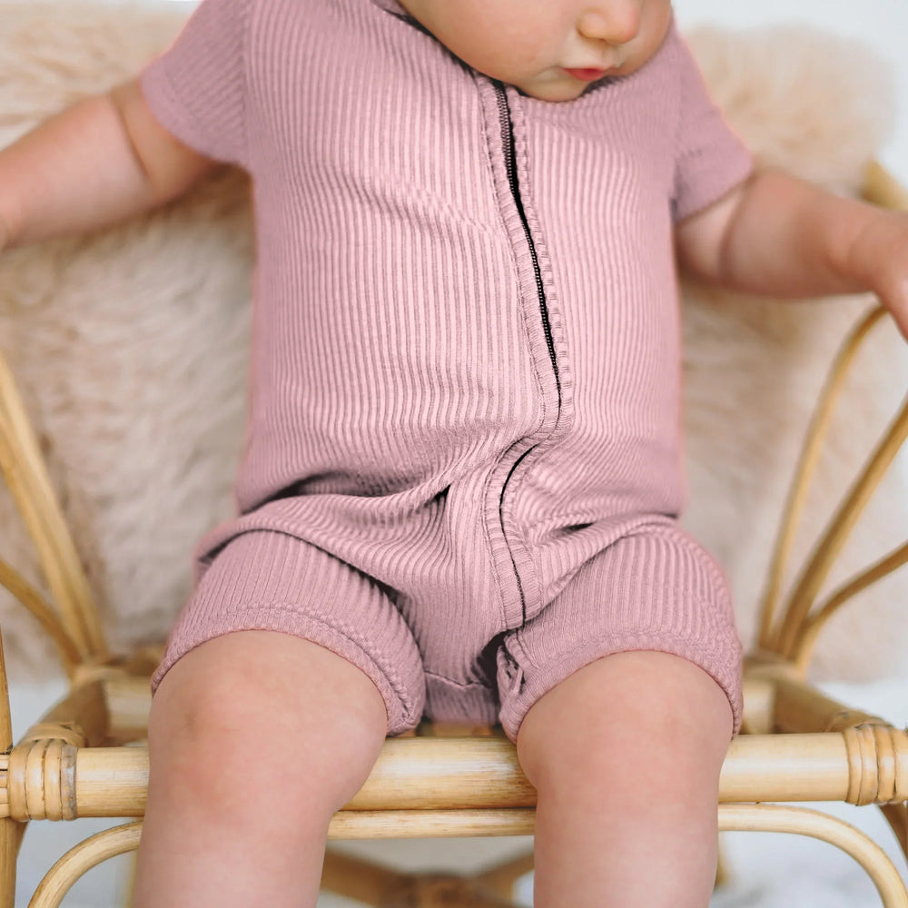 Blush Petal Ribbed Shorty Zippy , Blush Petal Ribbed Shorty Zippy - 0-3M