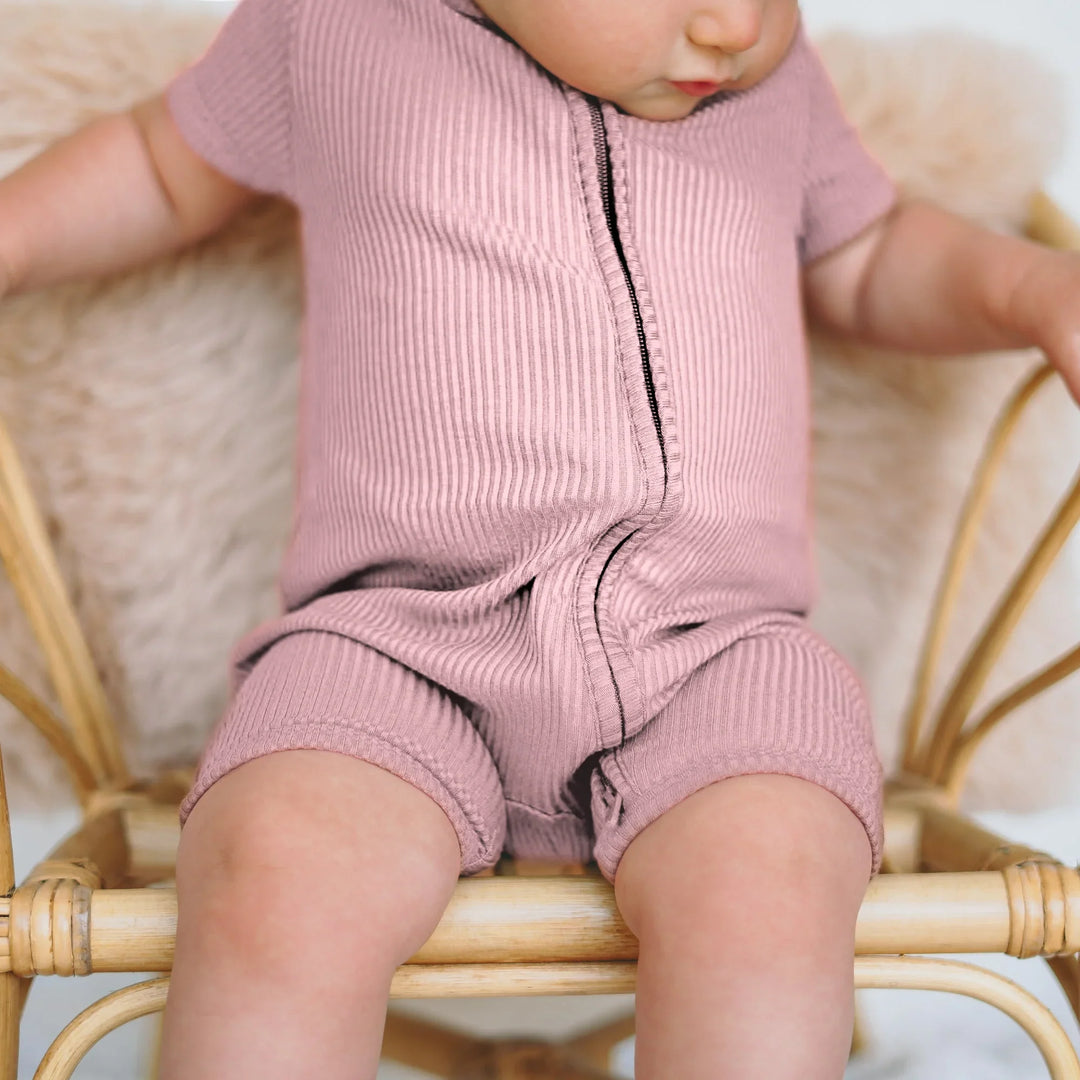 Blush Petal Ribbed Shorty Zippy , Blush Petal Ribbed Shorty Zippy - 0-3M