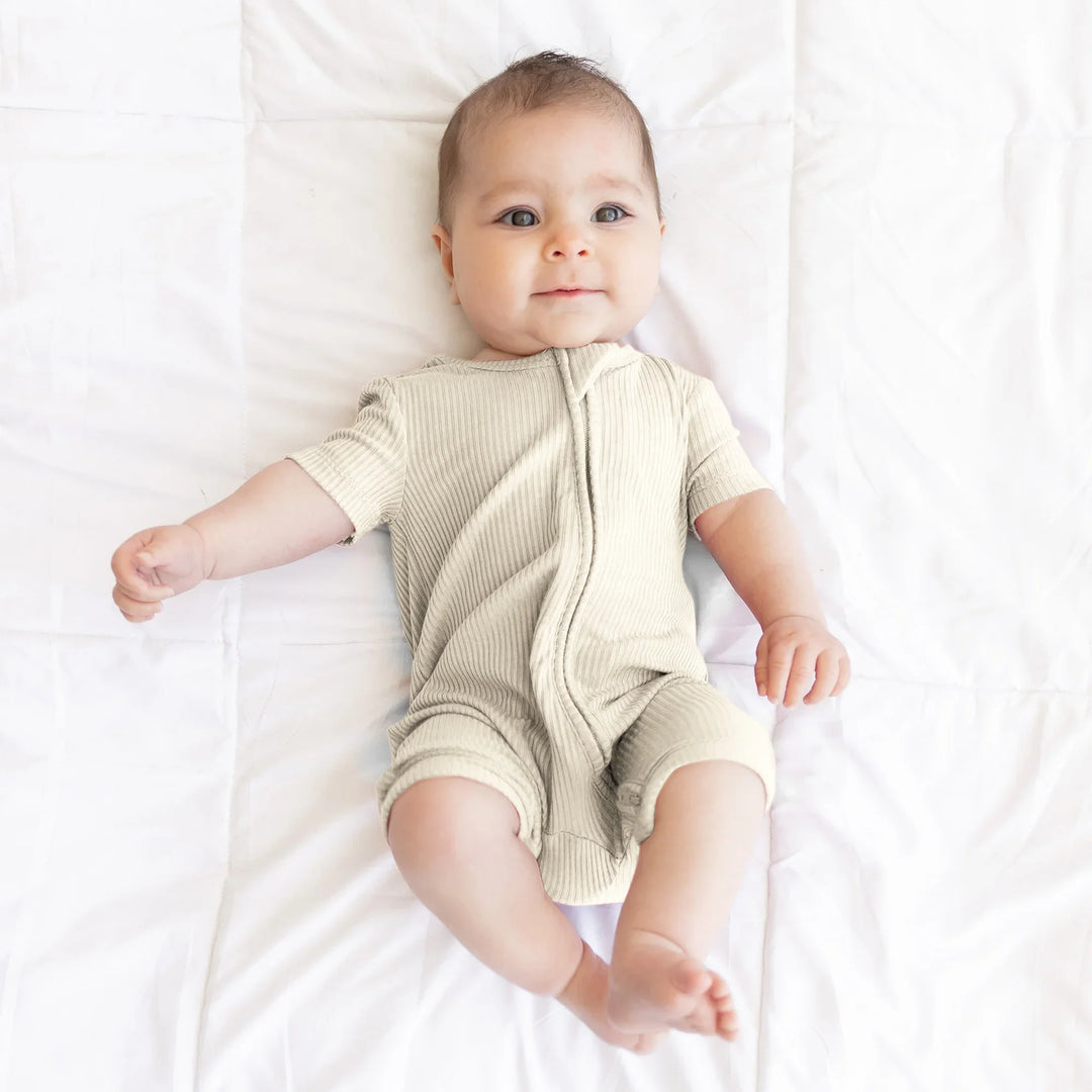 Vanilla Cream Ribbed Shorty Zippy , Vanilla Cream Ribbed Shorty Zippy - 0-3M