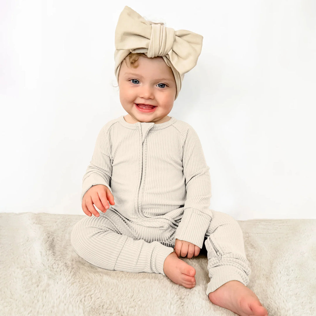 Vanilla Cream Ribbed Convertible Zippy , Vanilla Cream Ribbed Convertible Zippy - 0-3M