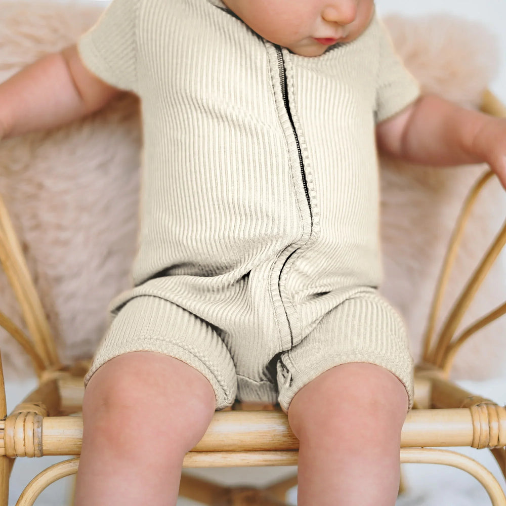Vanilla Cream Ribbed Shorty Zippy , Vanilla Cream Ribbed Shorty Zippy - 0-3M
