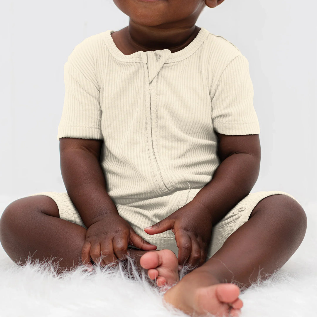 Vanilla Cream Ribbed Shorty Zippy , Vanilla Cream Ribbed Shorty Zippy - 0-3M