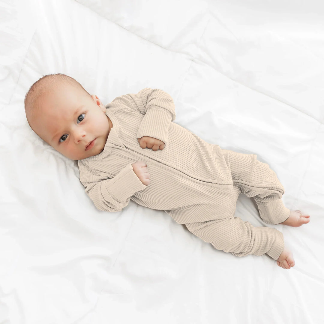 Vanilla Cream Ribbed Convertible Zippy , Vanilla Cream Ribbed Convertible Zippy - 0-3M