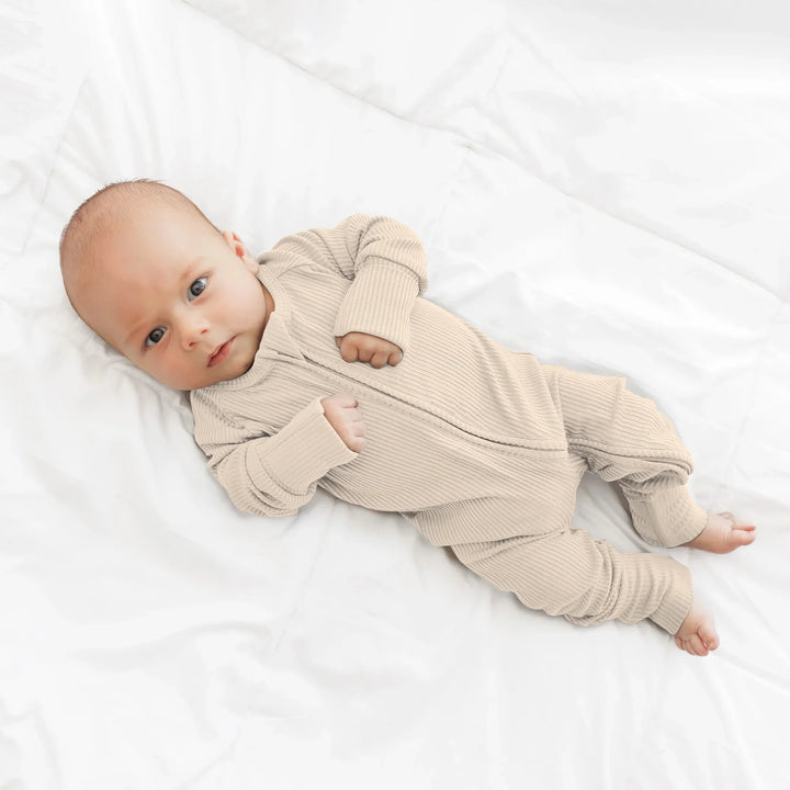 Vanilla Cream Ribbed Convertible Zippy , Vanilla Cream Ribbed Convertible Zippy - 0-3M