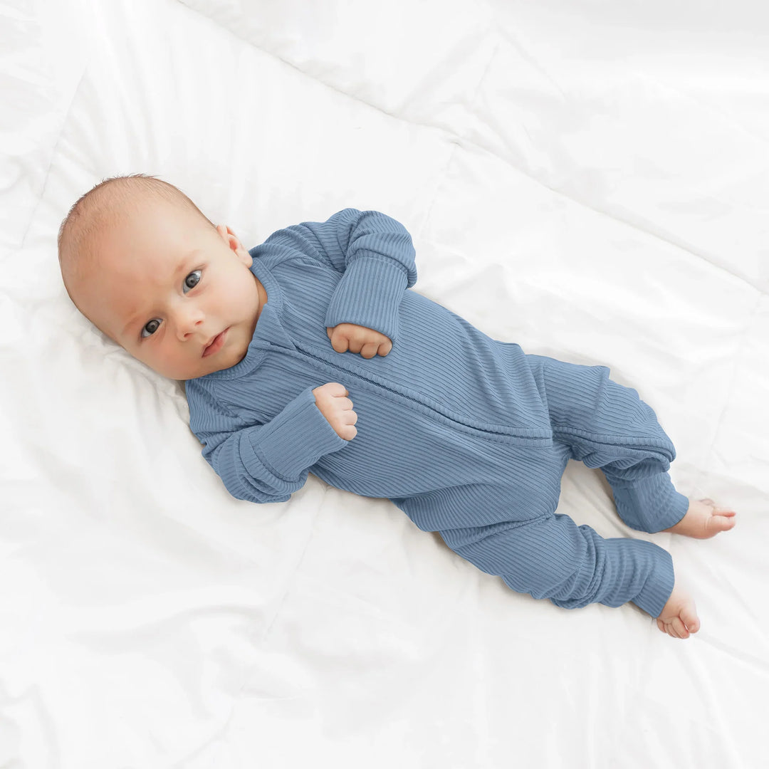Misty Blue Ribbed Convertible Zippy , Misty Blue Ribbed Convertible Zippy - 0-3M