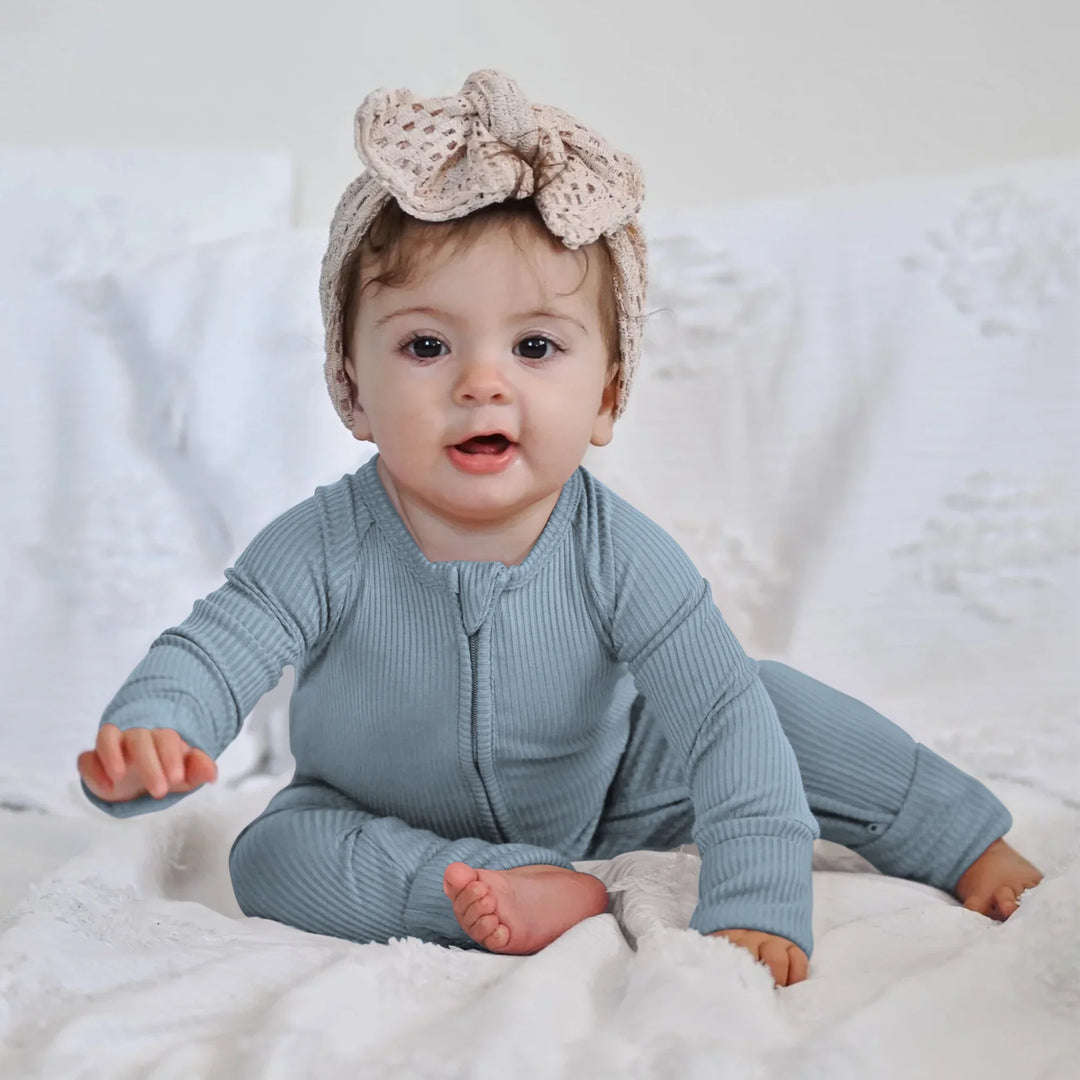 Misty Blue Ribbed Convertible Zippy , Misty Blue Ribbed Convertible Zippy - 0-3M