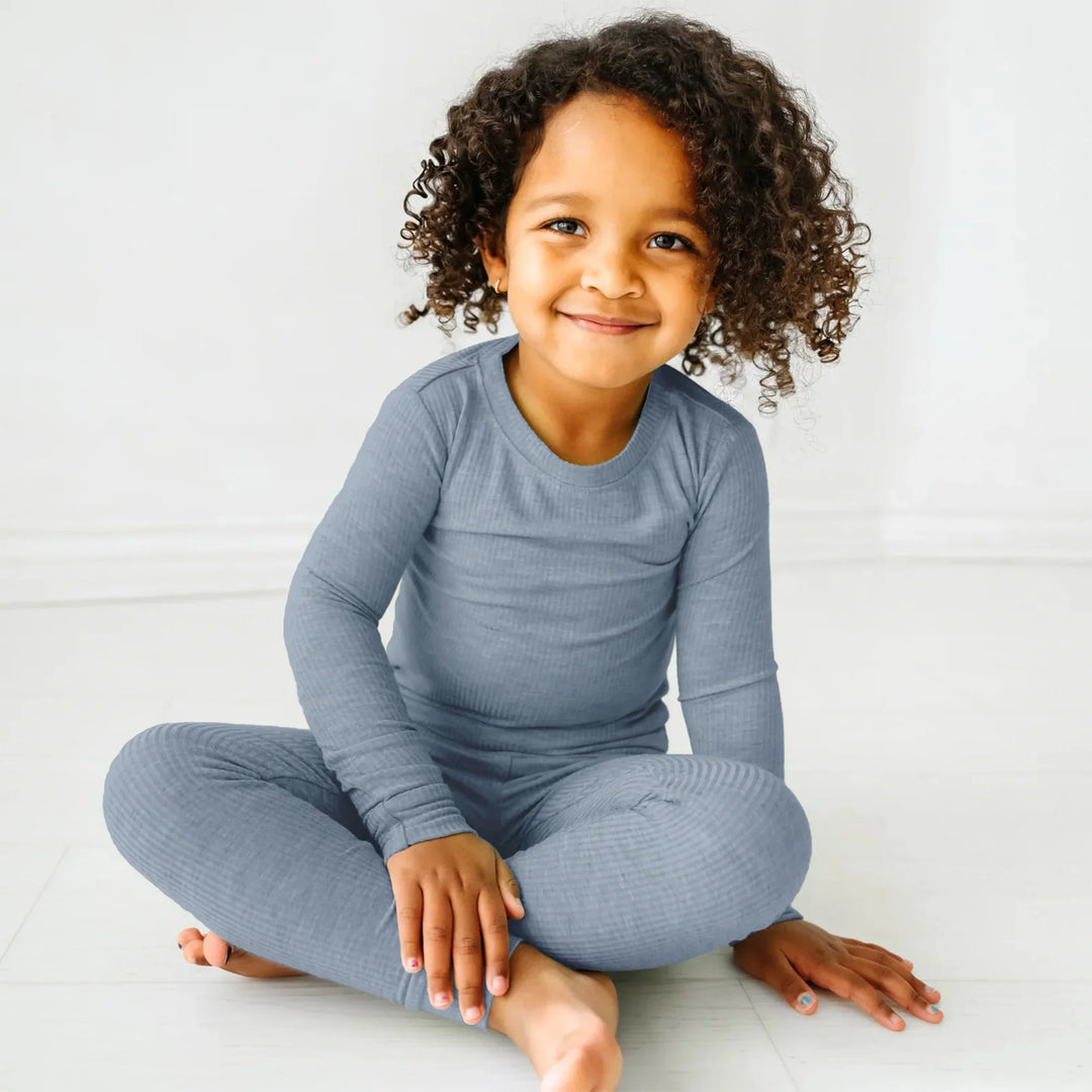 Misty Blue Ribbed Two Piece Long Sleeve Pajama Set , Misty Blue Ribbed Two Piece Long Sleeve Pajama Set - 12-18M