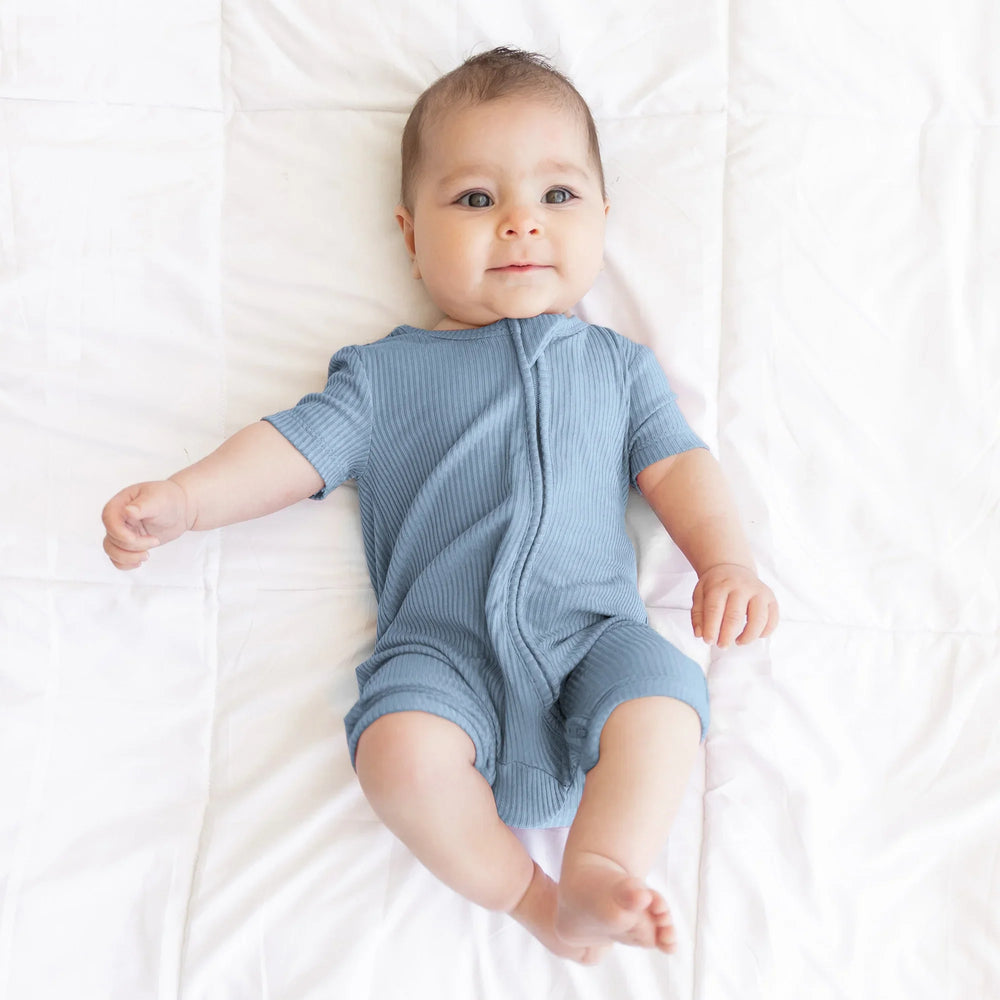 Misty Blue Ribbed Shorty Zippy , Misty Blue Ribbed Shorty Zippy - 0-3M