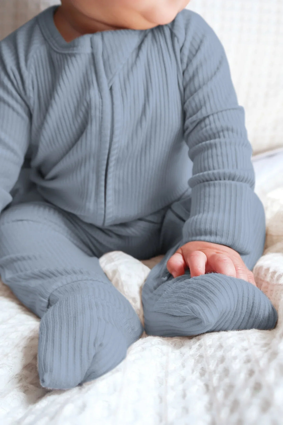 Misty Blue Ribbed Convertible Zippy , Misty Blue Ribbed Convertible Zippy - 0-3M