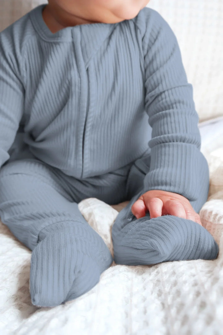 Misty Blue Ribbed Convertible Zippy , Misty Blue Ribbed Convertible Zippy - 0-3M