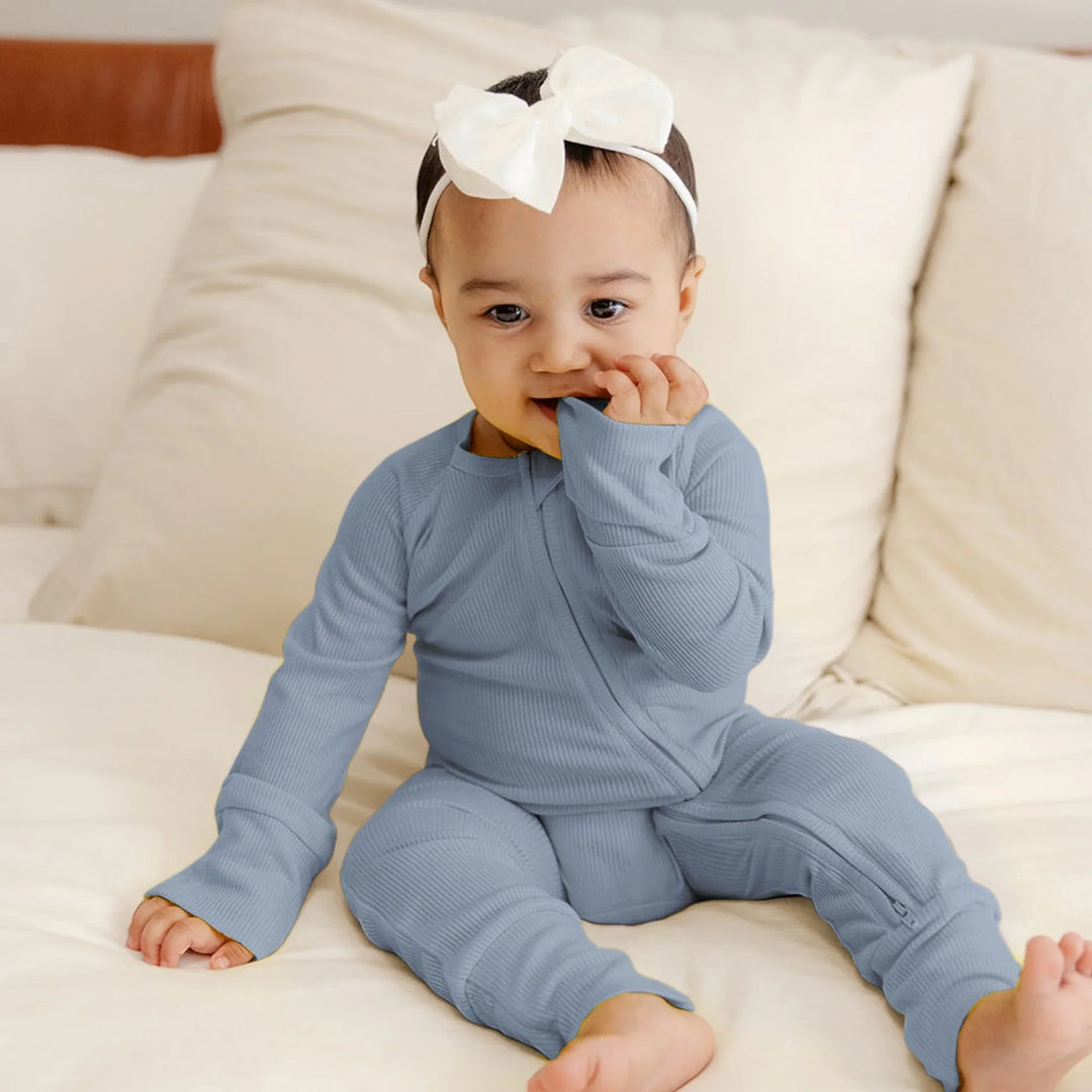 Misty Blue Ribbed Convertible Zippy , Misty Blue Ribbed Convertible Zippy - 0-3M
