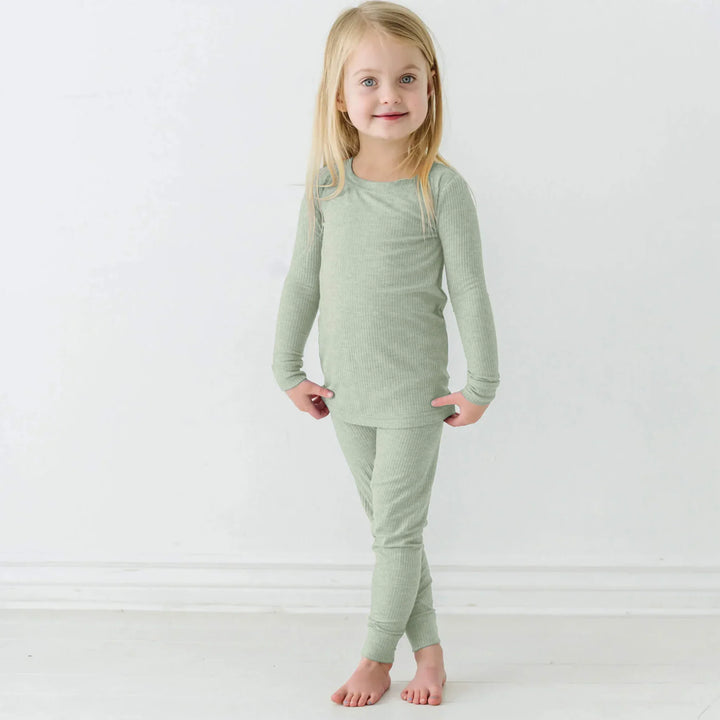 Sweet Sage Ribbed Two Piece Long Sleeve Pajama Set , Sweet Sage Ribbed Two Piece Long Sleeve Pajama Set - 12-18M